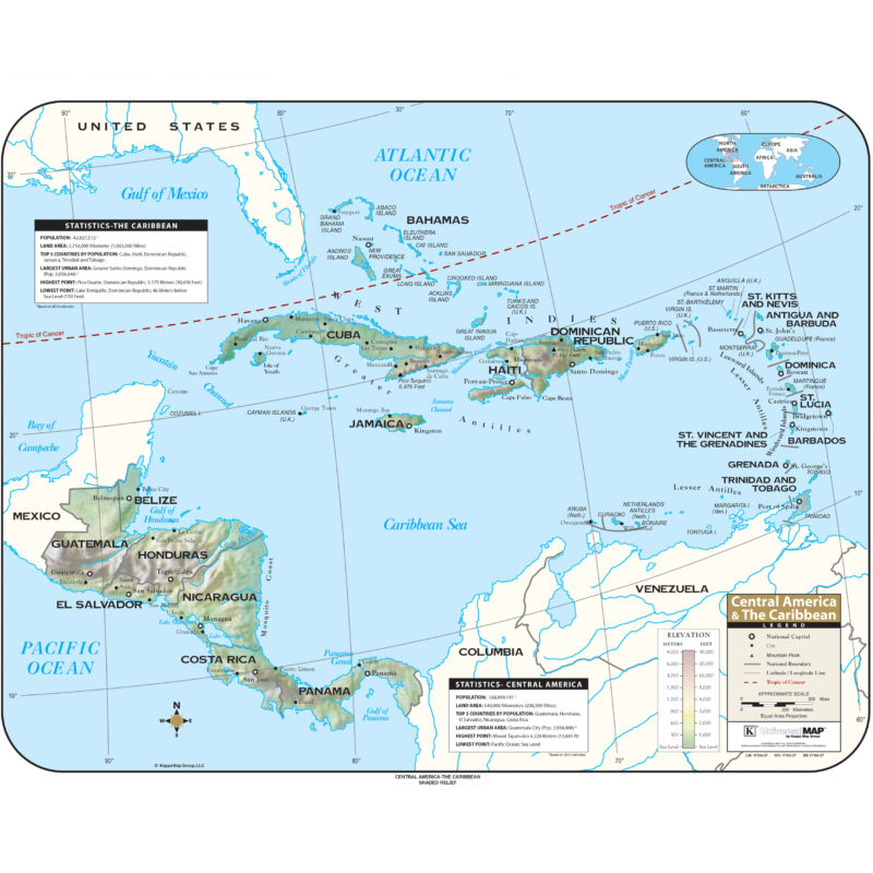 Central America Shaded Relief Wall Map by Kappa - The Map Shop