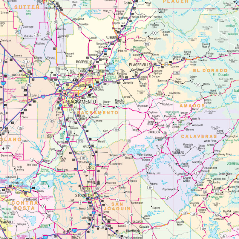 North Central California Regional Wall Map by Kappa - The Map Shop