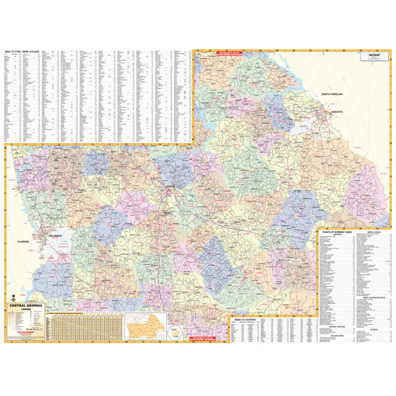 Central Georgia Regional Wall Map by Kappa - The Map Shop