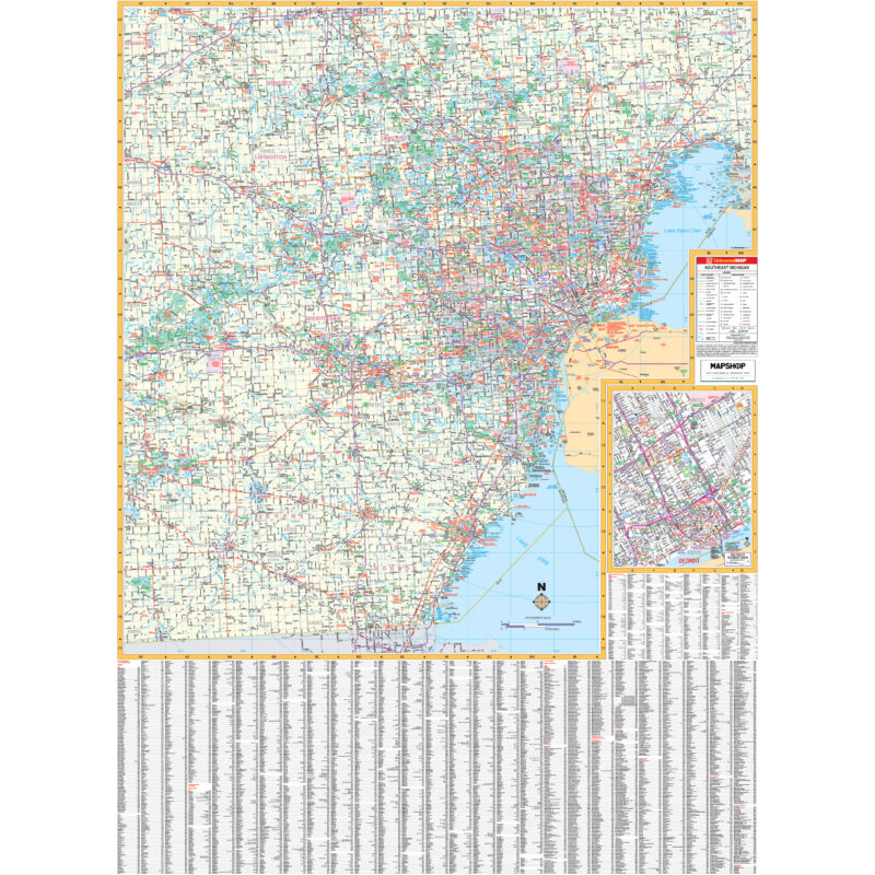 Southeast Michigan Regional Wall Map By Kappa The Map Shop   KA R MI SOUTHEAST 800x800 