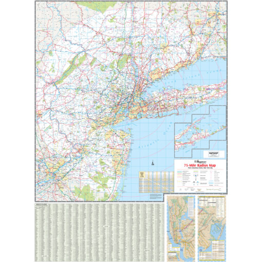 New York City 75-Mile Radius Tri-State Area Regional Wall Map by Kappa ...