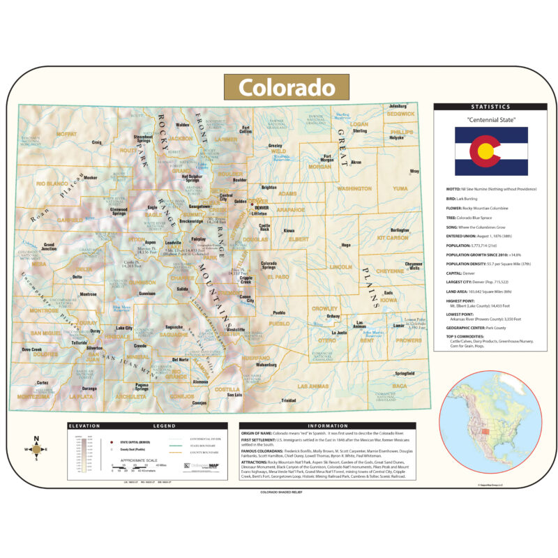 Colorado Shaded Relief State Wall Map by Kappa - The Map Shop