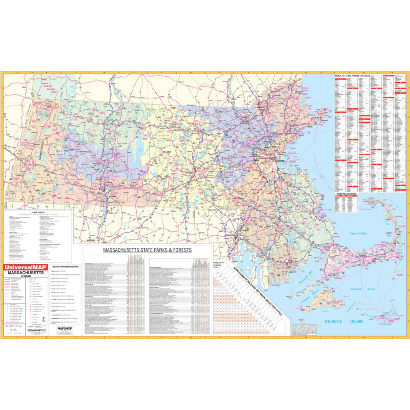 Massachusetts State Wall Map by Kappa - The Map Shop