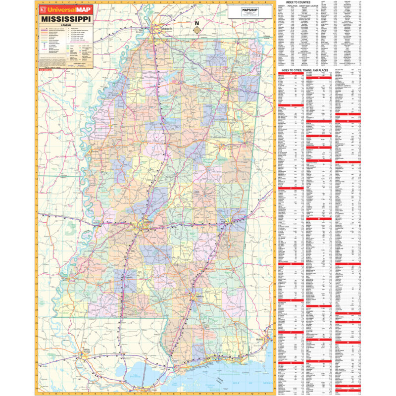 Misssissippi State Wall Map by Kappa - The Map Shop