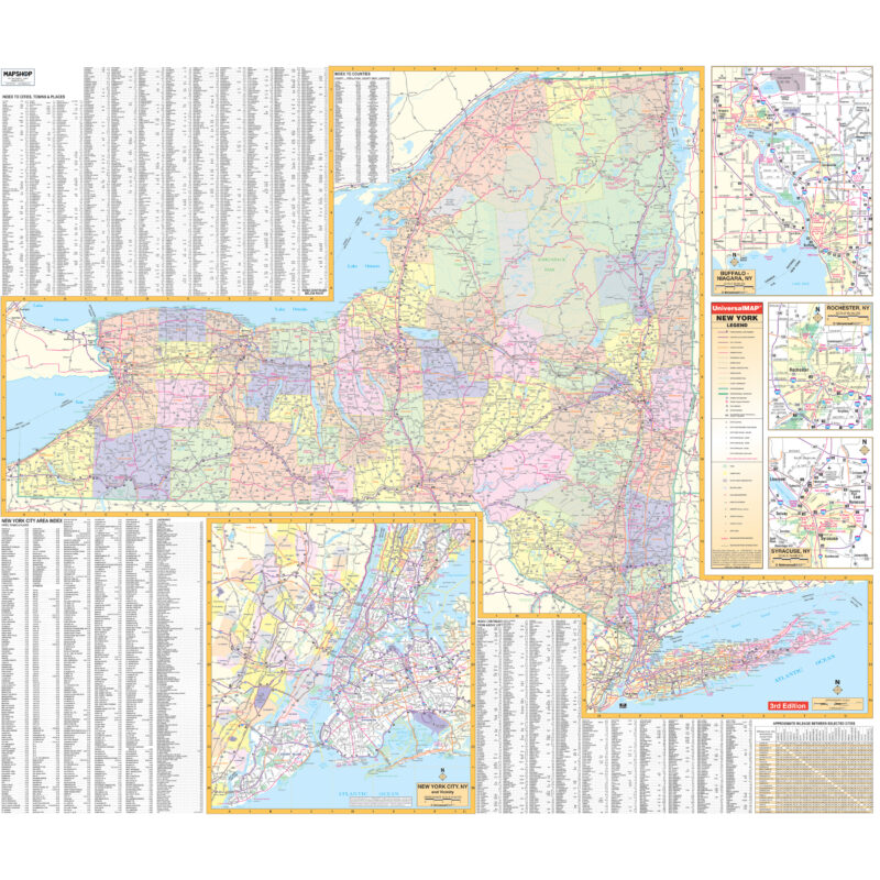 New York State Wall Map By Kappa - The Map Shop