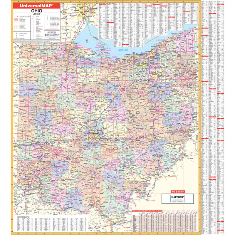 Ohio State Wall Map by Kappa - The Map Shop