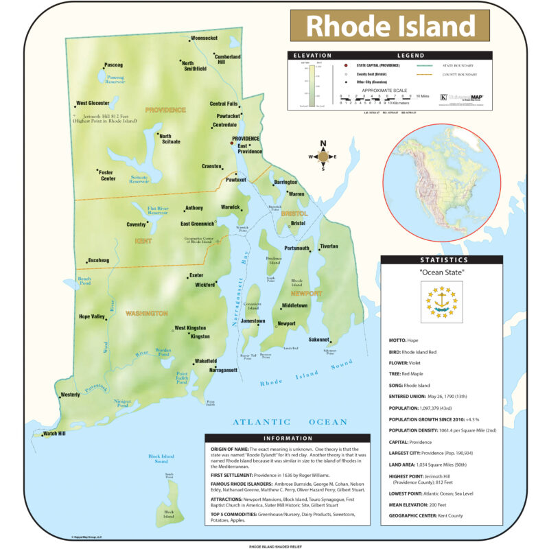 Rhode Island Shaded Relief State Wall Map By Kappa The Map Shop   KA S RI SHR 800x800 