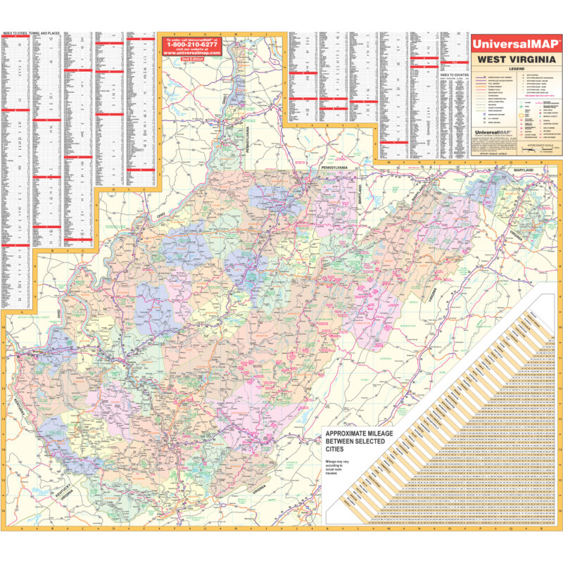 West Virginia State Wall Map by Kappa - The Map Shop