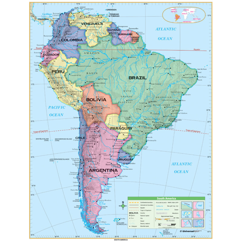 South America Essential Wall Map by Kappa - The Map Shop