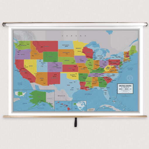 United States Scholar Classroom Pull Down Map w/ Backboard by South of Kings