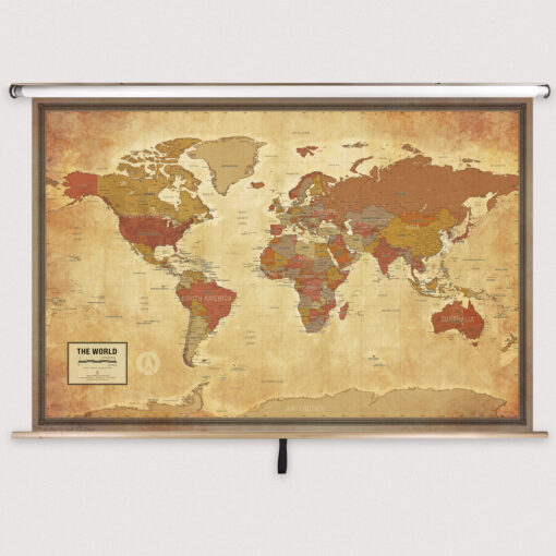 World Pioneer Classroom Pull Down Map w/ Backboard by South of Kings