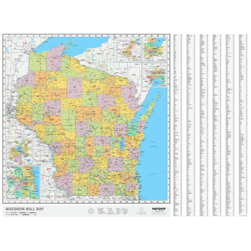 Wisconsin Wall Map w/Multi-Color Counties by MapShop