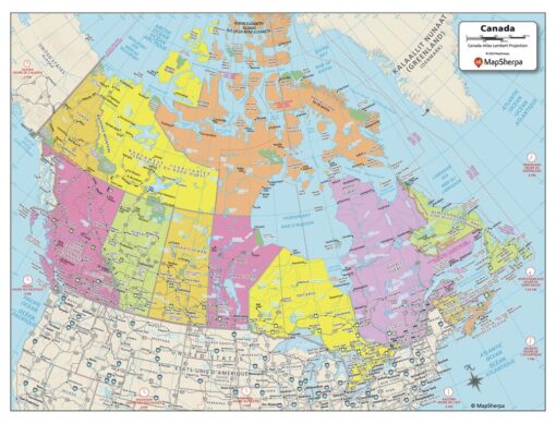 Canada Political Wall Map - Compact by MapSherpa