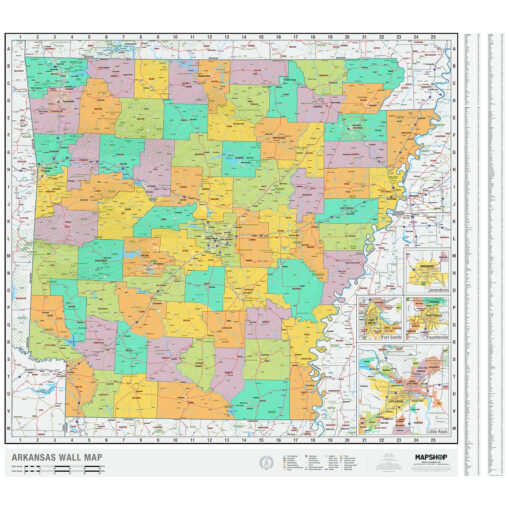 Arkansas Wall Map w/Multi-Color Counties by MapShop